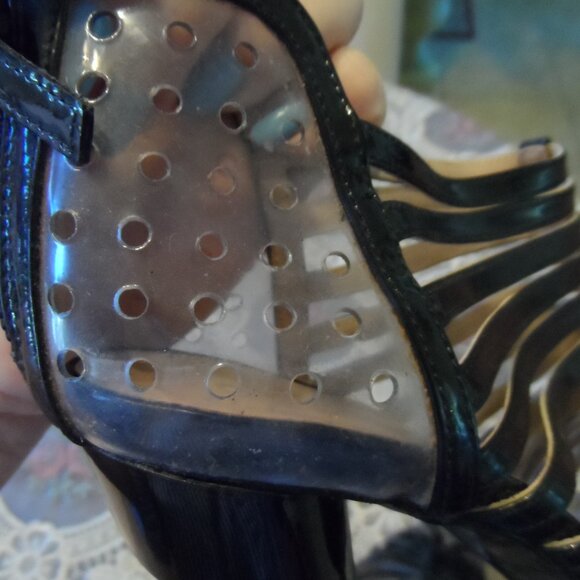 Chanel Black Patent Leather Multi Strap Booties w/Clear Perforated PVC Size 40 - Picture 10 of 16